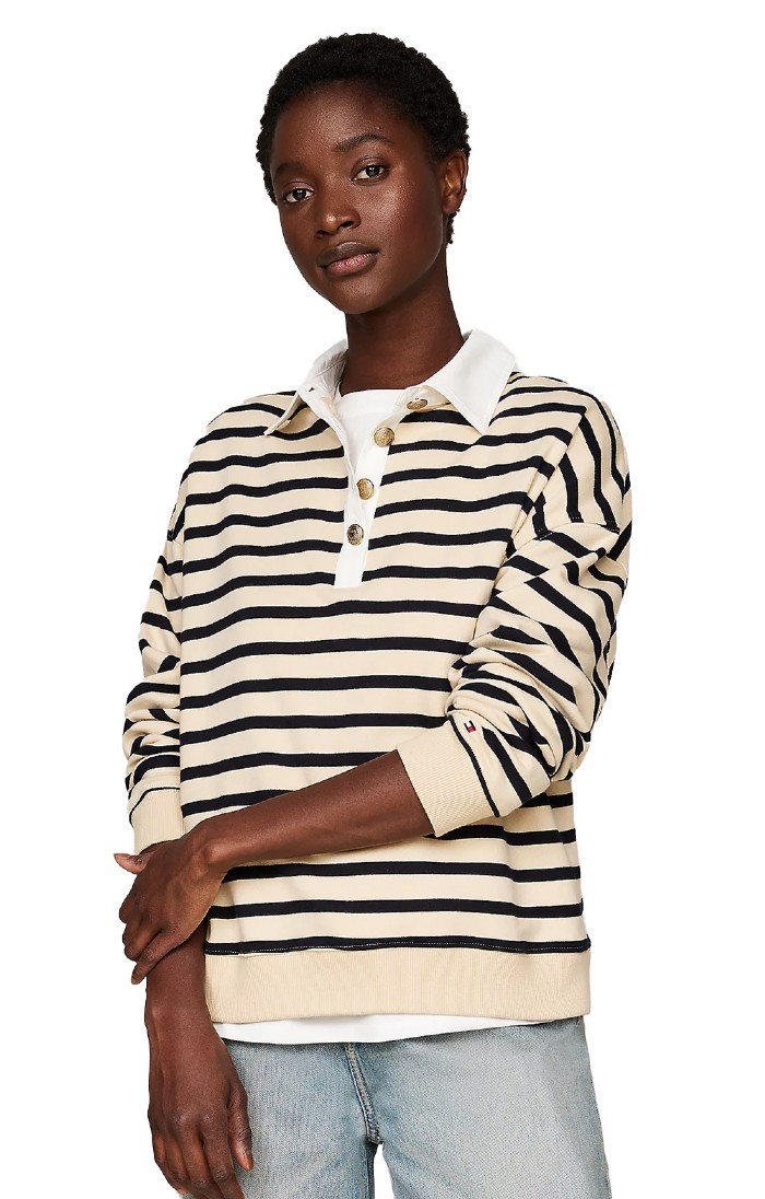 Ladies Tommy Hilfiger Gold Button Striped Rugby Top House of Bruar
