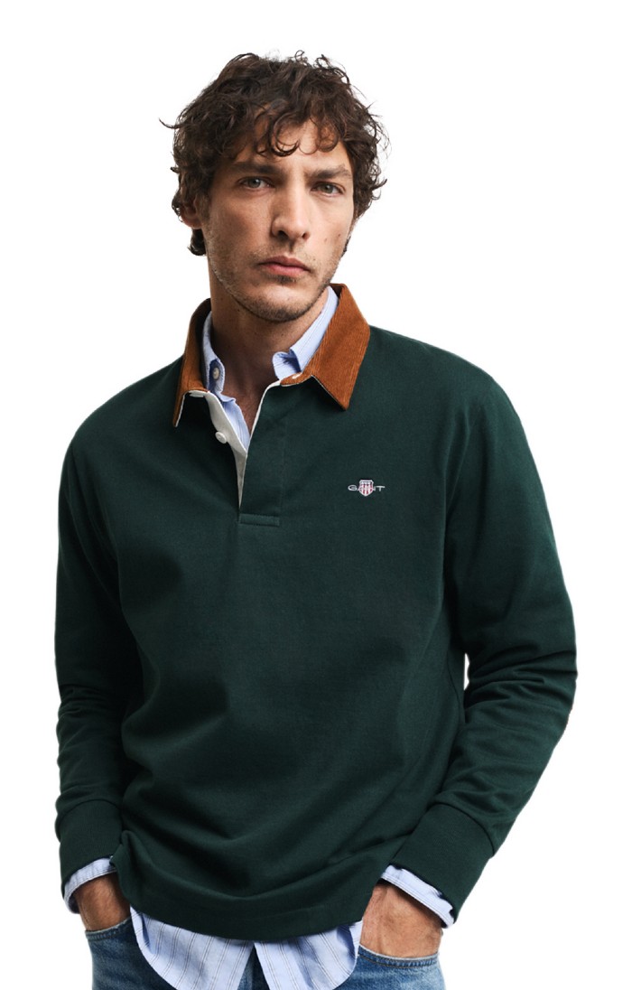 Mens Gant Cord Collar Heavy Rugger Shirt, Blue - House of Bruar