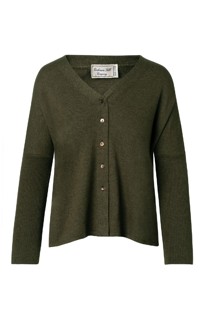 Ladies Cashmere Silk Oversized Cardigan, Green - House of Bruar