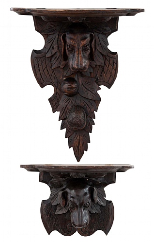 Black Forest Carved Wall Bracket - Dogs