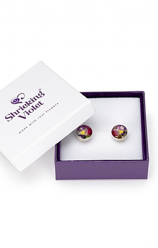 Shrieking Violet Real Flower Round Stud Earrings