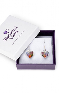 Shrieking Violet Real Flower Heart Drop Earrings