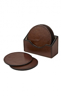 Set Of 6 Round Leather Coasters