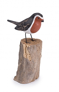 Hand Carved Robin On Log
