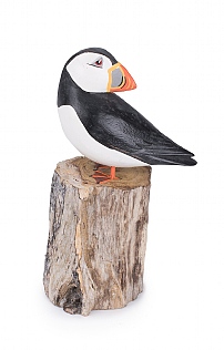 Hand Carved Puffin Preening