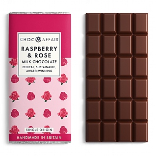 Choc Affair Raspberry & Rose Milk Chocolate 100g Choc Affair Raspberry & Rose Milk Chocolate 100g