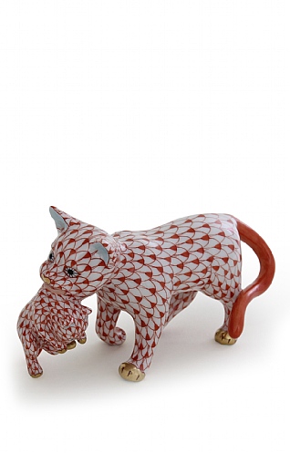 Herend Red Cat Carrying Kitten