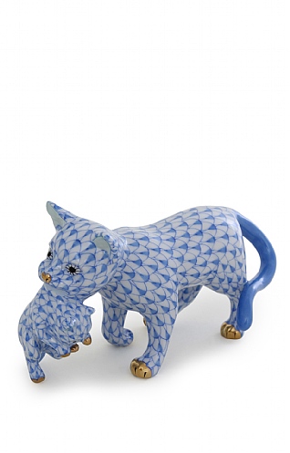 Herend Blue Cat Carrying Kitten