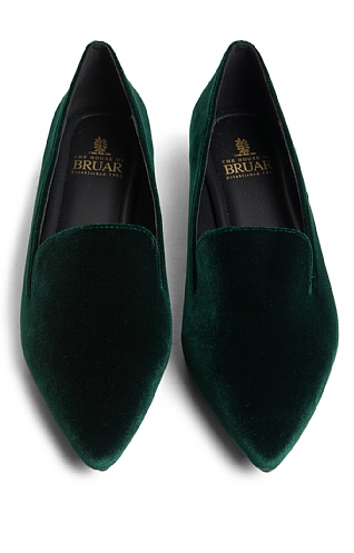 Ladies Pointed Velvet Flats Green House of Bruar