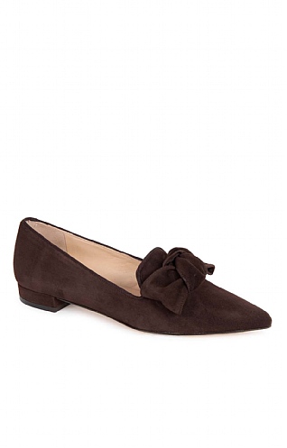 House of Bruar Suede Bow Slipper, Dark Brown