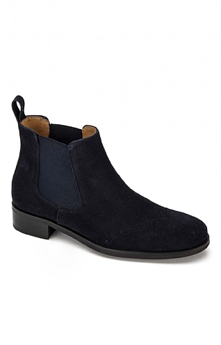House of Bruar Suede Brogue Chelsea Boot - Navy Blue