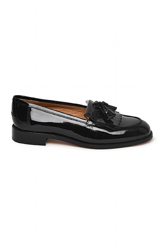 Black patent tassel sales fringe trim loafers