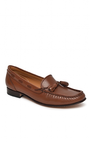 House of Bruar Soft Leather Tassel Moccasin, Mid Brown