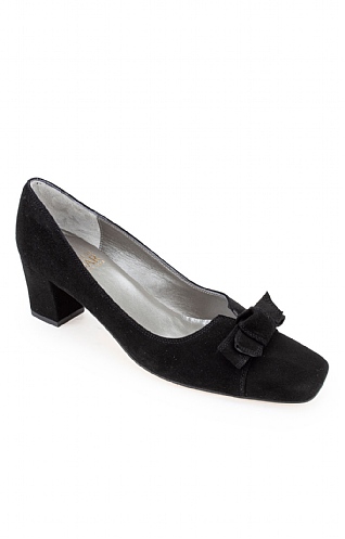 House of Bruar Mid Heel Suede Bow Shoe - Black, Black