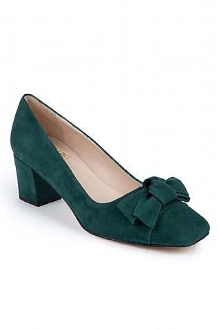 House of Bruar Mid Heel Suede Bow Shoe - Bottle Green, Bottle