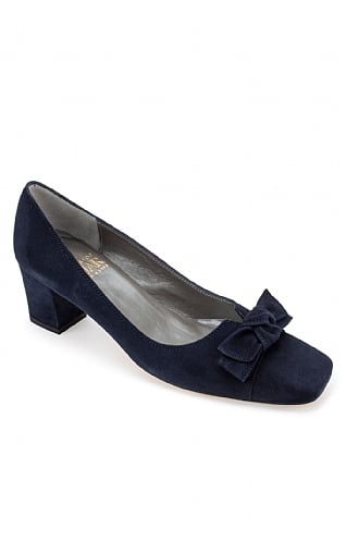 House of Bruar Mid Heel Suede Bow Shoe - Navy Blue, Navy