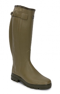 Le Chameau Mens Full Zip Leather Lined Wide Calf Welly - Green, Green