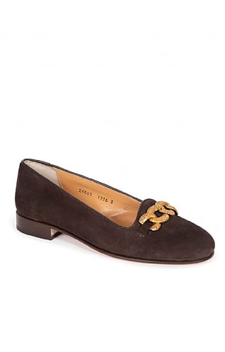 House of Bruar Suede Pump with Chain, Brown