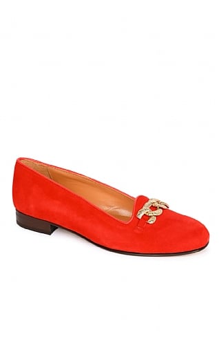House of Bruar Suede Pump with Chain - Red, Red