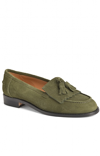 House of Bruar Ladies Suede Tassel Loafer - Olive, Olive