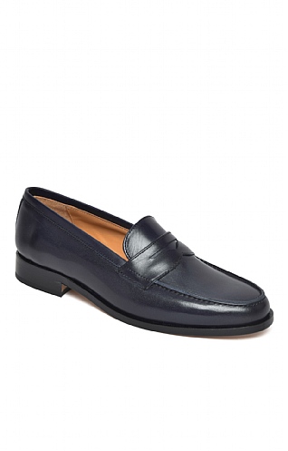 House of Bruar Leather Penny Loafer - Navy Blue, Navy