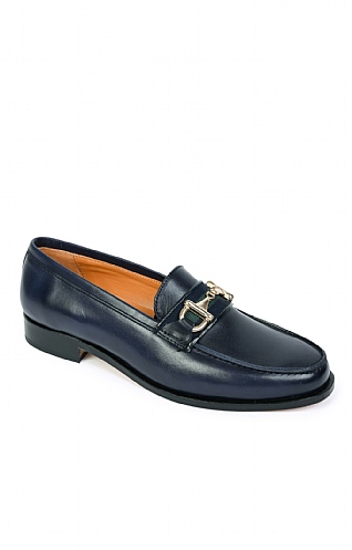 House of Bruar Leather Snaffle Loafer with Tape - Navy Blue, Navy