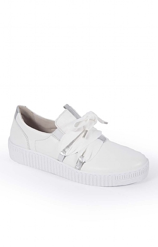 Ladies Gabor Lace Wrap Slip On Sneaker, White Leather