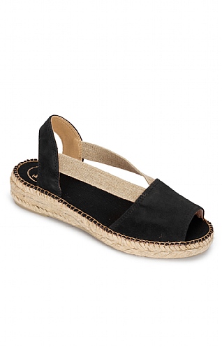 House of Bruar Ladies Suede Open Toe Flat Espadrille, Black/Natural