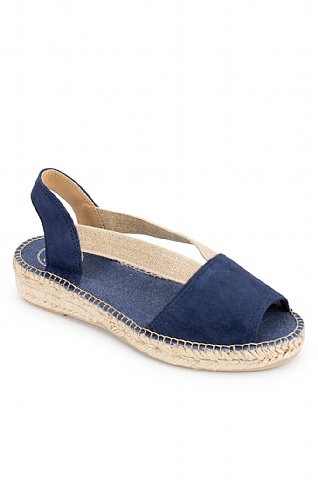 House of Bruar Ladies Suede Open Toe Flat Espadrille - Navy Blue, Navy