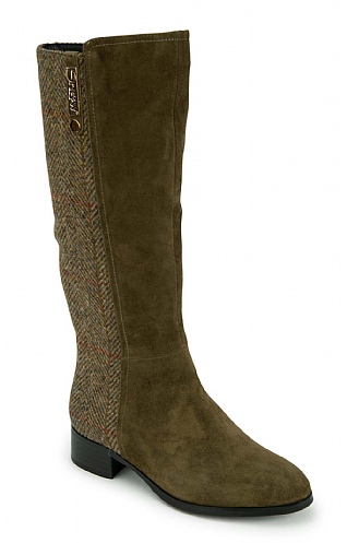 Snow Paw Harris Tweed Ladies Roxburgh Long Boot, Chestnut Suede