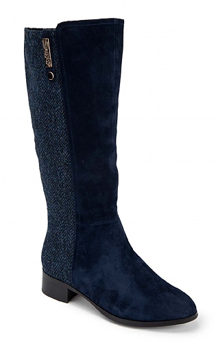 Snow Paw Harris Tweed Ladies Roxburgh Long Boot, Navy Suede