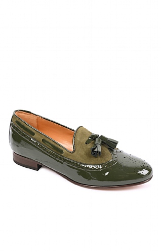 House of Bruar Patent & Suede Tassel Loafer - Blue Green, Loden