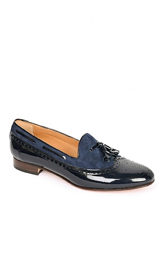 House of Bruar Patent & Suede Tassel Loafer - Navy Blue, Navy