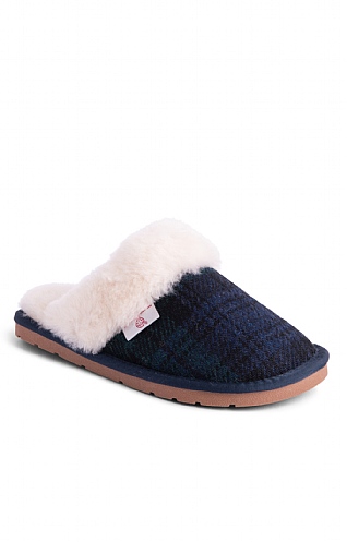 House of Bruar Ladies Harris Tweed Mule Slippers - Blackwatch Tartan, Blackwatch