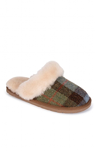 House of Bruar Ladies Harris Tweed Mule Slippers, Blue Check