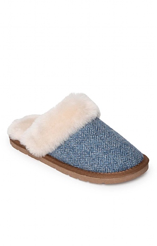 House of Bruar Ladies Shetland Tweed Mule Slippers, Blue Herringbone