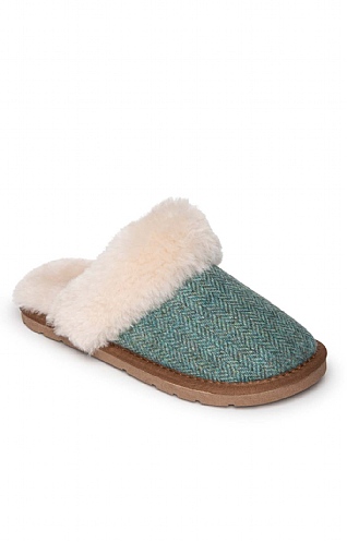 House of Bruar Ladies Shetland Tweed Mule Slippers, Green Herringbone