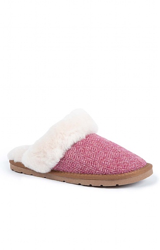 House of Bruar Ladies Shetland Tweed Mule Slippers, Pink Herringbone