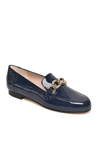 House of Bruar Ladies Leather Loafer with Chain, Patent Navy