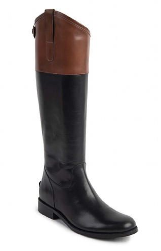 House of Bruar Ladies Tall Contrast Top Leather Boot, Black/Tan
