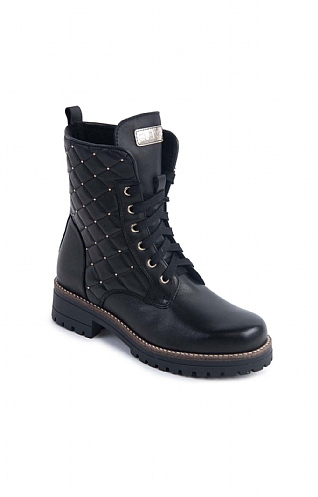 House Of Bruar Ladies Quilted Lace Up Boot - Black - BLACK