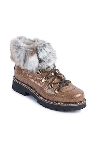 House Of Bruar Ladies Patent Croc Fur Trim Boot - BROWN