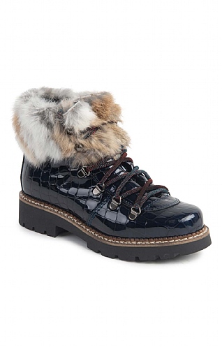 House Of Bruar Ladies Patent Croc Fur Trim Boot - Navy Blue