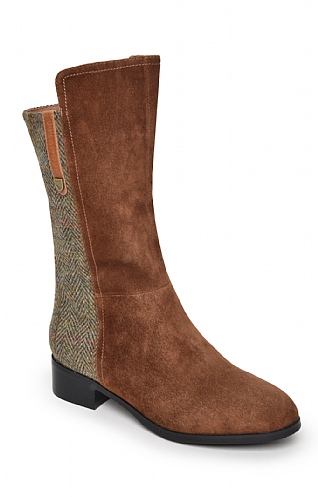 Snow Paw Harris Tweed Brodie Calf Boot, Chestnut Herringbone