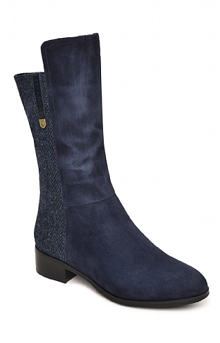 Snow Paw Harris Tweed Brodie Calf Boot, Navy Herringbone