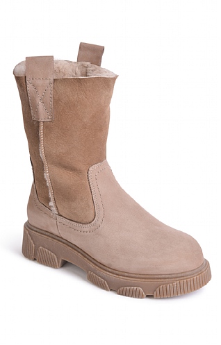 House Of Bruar Ladies 3/4 Zip Sheepskin Boot, Taupe