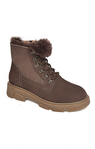 House Of Bruar Ladies Lace Up Sheepskin Boot, Dark Brown