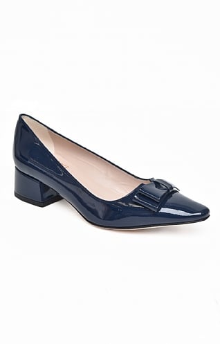 House of Bruar Ladies Low Heeled Shoe with Bow, Patent Navy