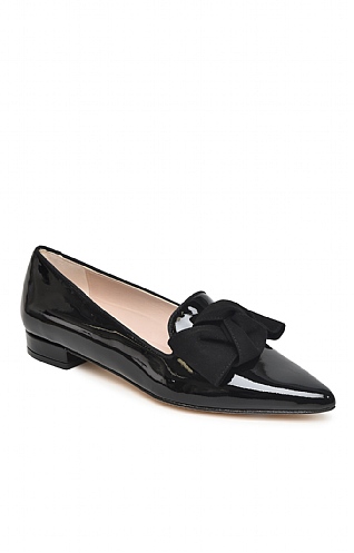 House of Bruar Ladies Patent Suede Bow Slipper, Patent Black