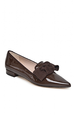 House of Bruar Ladies Patent Suede Bow Slipper, Patent Brown